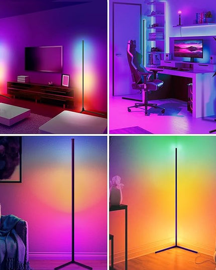 TJOY 2 pack Led Corner Floor Lamp, Smart RGB Floor Lamp with APP&Remote, 16 Million Colors Changing, Music sync, Modern corner led light for Bedroom Living Room and Gaming Room, Timing&Schedule - LeafyLoom