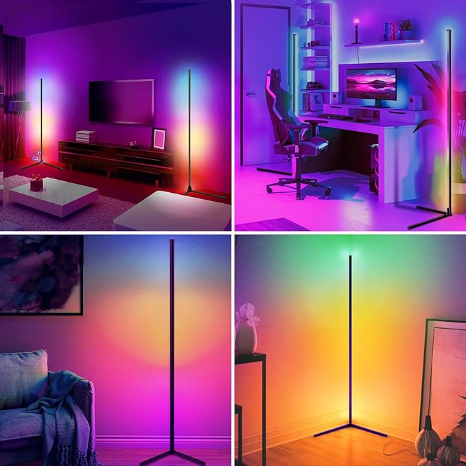 TJOY 2 pack Led Corner Floor Lamp, Smart RGB Floor Lamp with APP&Remote, 16 Million Colors Changing, Music sync, Modern corner led light for Bedroom Living Room and Gaming Room, Timing&Schedule - LeafyLoom