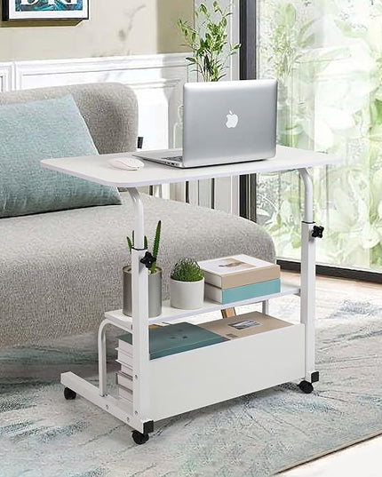 Laptop Desk Removable and Adjustable Height Table for Bedroom Bedside Lazy Sofa Minimalist Office Home Student Writing Desk, Small Standing with Storage TV Tray Table.White - LeafyLoom
