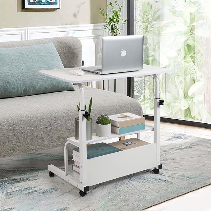 Laptop Desk Removable and Adjustable Height Table for Bedroom Bedside Lazy Sofa Minimalist Office Home Student Writing Desk, Small Standing with Storage TV Tray Table.White - LeafyLoom