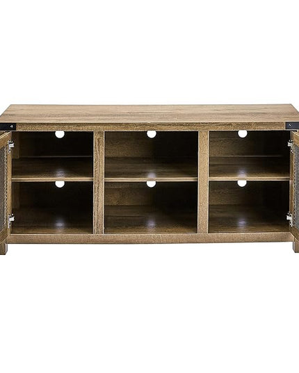 ROCKPOINT 58inch TV Stand Entertaiment Media Console Center Industrial Style Door, Dark Oak - LeafyLoom