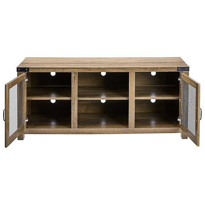 ROCKPOINT 58inch TV Stand Entertaiment Media Console Center Industrial Style Door, Dark Oak - LeafyLoom