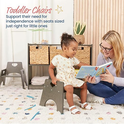 ECR4Kids Stackable Wooden Toddler Chair, 8in, Kids Furniture, Grey Wash, 2-Pack - LeafyLoom