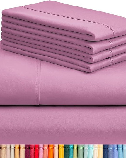 LuxClub 6 PC Queen Sheet Set, Breathable Luxury Bed Sheets, Deep Pockets 18" Eco Friendly Wrinkle Free Cooling Sheets Machine Washable Hotel Bedding Silky Soft - Light Plum Queen - LeafyLoom