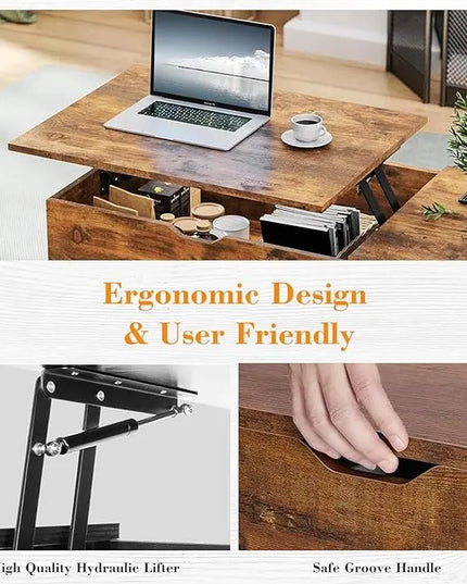 Coffee Table, Lift Top Coffee Tables for Living Room, Small Modern Wooden Center Tables with Storage Shelf and Hidden Compartment - LeafyLoom