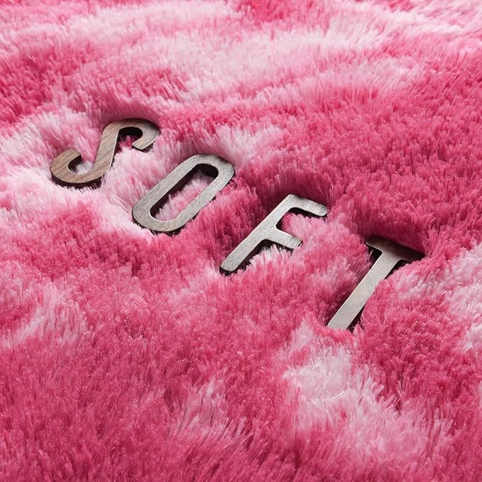 6x9 Large Area Rugs for Living Room, Super Soft Fluffy Modern Bedroom Rug, Tie-Dyed Blush Pink Indoor Shag Fuzzy Carpets for Girls Kids Nursery Room Home Decor - LeafyLoom