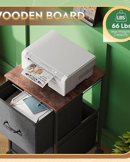 DEVAISE 2 Drawer Mobile File Cabinet, Rolling Printer Stand, Fabric Vertical Filing Cabinet fits A4 or Letter Size for Home Office, Rustic Brown - LeafyLoom