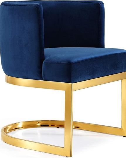 Meridian Furniture Gianna Collection Modern | Contemporary Velvet Upholstered Dining Chair with Polished Gold Metal Frame, 24" W x 22" D x 29.5" H, Navy - LeafyLoom