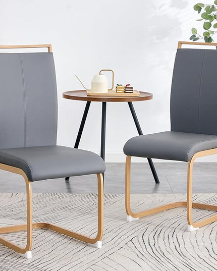 Dining Chairs Set of 6,High Back Grey Kitchen Chairs,Faux Leather Side Chair with Woodgrain Coloured Metal Legs,Easy to Clean Modern Upholstered Dining Chairs,Ideal for Living Room - LeafyLoom