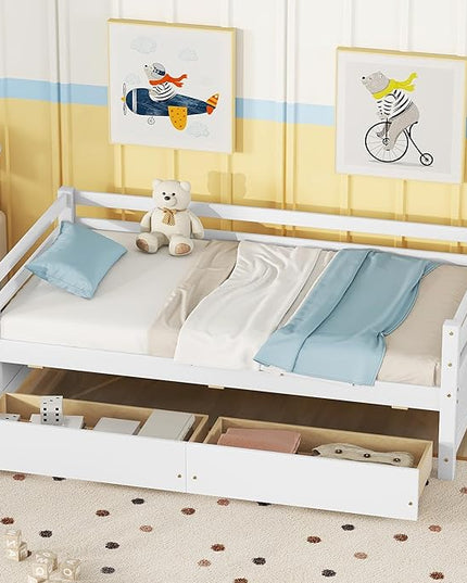 Bellemave Daybed with Two Storage Drawers Wood Day Bed, Sofa Bed Frame with Storage Drawers Daybed Couch with Storage Bed for Living Room Bedroom （White）… - LeafyLoom