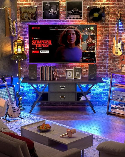 armocity Black TV Stands for Living Room, TV Entertainment Center with Storage, Modern Gaming TV Stand with Drawers for Bedroom, Entertainment Stand - LeafyLoom