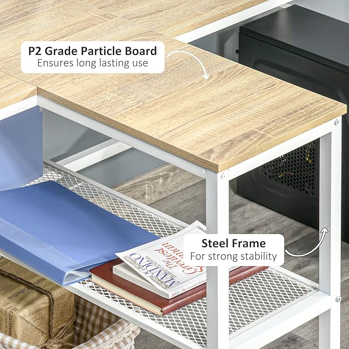 HOMCOM 83" Two Person Computer Desk with 2 Storage Shelves, Double Desk Workstation with Book Shelf, Long Desk Table for Home Office, Natural - LeafyLoom