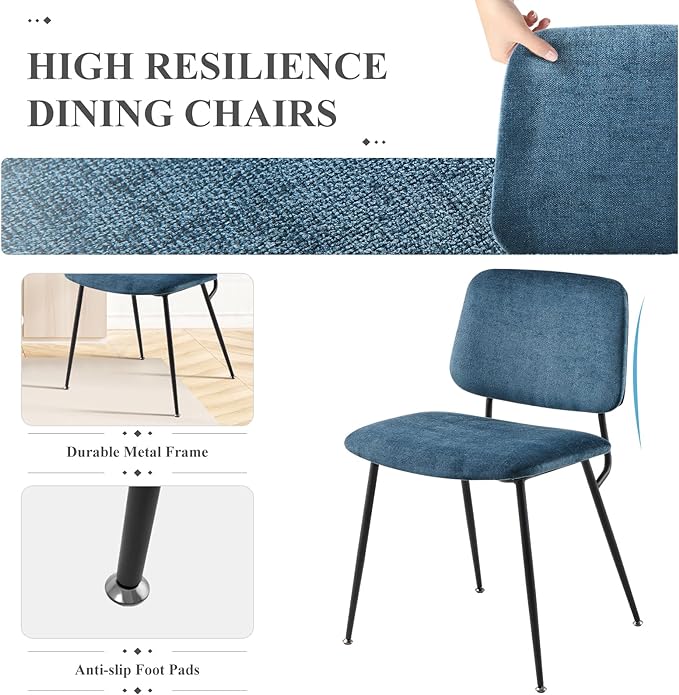 COLAMY Modern Upholstered Fabric Dining Room Accent Diner Stylish Kitchen Chairs with Solid Metal Legs, set of 6, Green - LeafyLoom