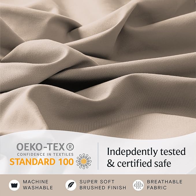 LuxClub Twin XL Sheets - Soft Twin Bed Sheets for-Boys-and-Girls-4 PC Deep Pockets 18" Eco Friendly Wrinkle Free-Kids-Fitted Sheets Machine Washable Hotel Bedding Silky Soft - Light Khaki Twin XL - LeafyLoom