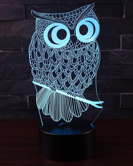 3D Illusion Night Light Owl Toys, Owl Bedside Lights Birthday Gift for Kids, Big Size 7 Color Changing USB LED Table Desk Optical Illusion Lamps Home Decors for Great Xmas Birthday Gifts - LeafyLoom