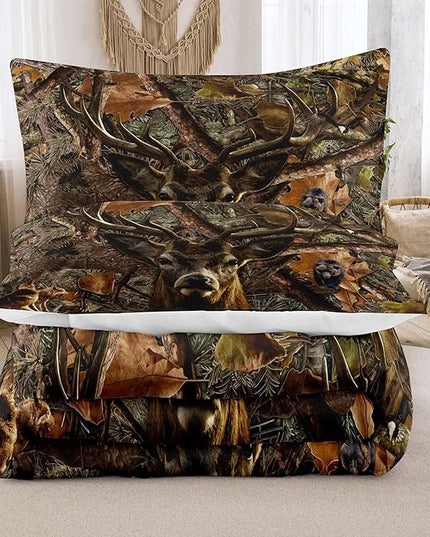 NINENINE Deer Bedding Sets Camo Comforter Set,Boys Queen Bedding,Western Comforter Sets for Boys,Queen Size Bedding Set for Boys,Hunting Bed Sets with 1 Comforter 2 Pillowcases - LeafyLoom