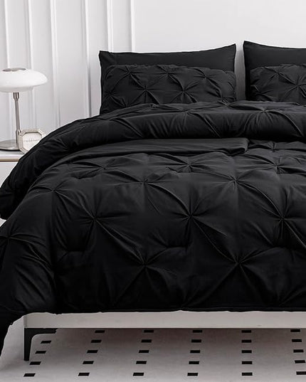 LANE LINEN Bedding Comforter Set for Split King Mattress, Soft 8 Piece Split King Bed in a Bag with 1 King Comforter, 1 King Size Flat Sheet, 2 Twin XL Fitted Sheets, 2 Pillowcases & 2 Shams - Black - LeafyLoom