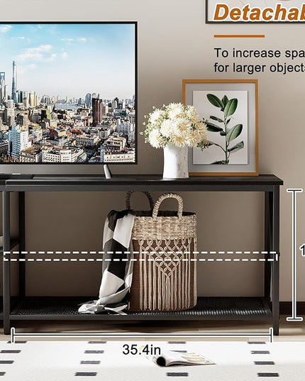 TV Stand for TV up to 75 Inch, Long 70" TV Cabinet with 3-Tier Storage Shelves,Entertainment Center TV Console Table for Living Room with Industrial TV Metal Frame, Black Oak - LeafyLoom