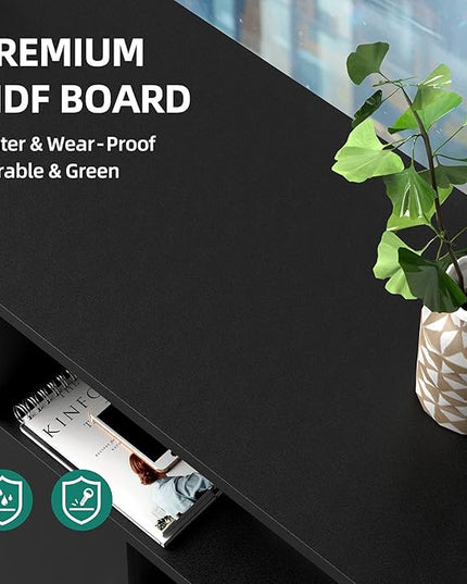 YITAHOME Wood File Cabinet, 2 Drawer Mobile Lateral Storage Cabinet Printer Stand with Lock and Open Storage Shelves for Home Office, Black,Drawers without Hanging Bars - LeafyLoom