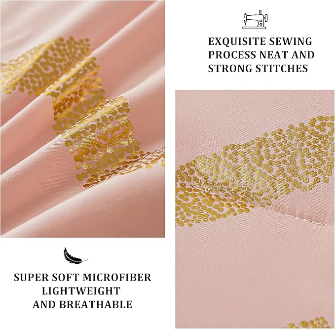 Pink Comforter Set King Size, Metallic Blush and Rose Gold Bedding Set, 4 Piece Lightweight Microfiber Comforter for Teen Girls Women (2 Pillow Shams + 1 Decorative Pillow Sham) - LeafyLoom