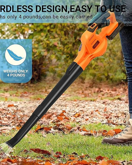 20V Cordless Leaf Blower with Battery and Charger, Leaf Blower Battery Operated, Rechargeable Electric Handheld Leaf Blower Variable Speed with 2 Tubes for Patio, Leaves Blowing-Orange - LeafyLoom