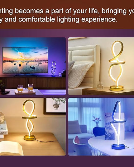 Modern Table Lamp,RGB Table Lamp，LED Spiral Lamp, Gold Bedside Lamp with 7 Colors 10 Light Modes, Touch Dimmable Nightstand Lamp for Bedroom Living Room Home Office, 15W - LeafyLoom