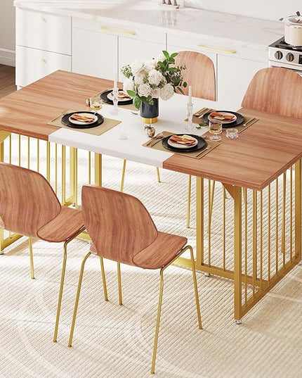 DWVO 70.8" Large Kitchen Dining Table for 6-8 People, Modern Rectangular Wood Dinner Table, Rustic Kitchen Table with Heavy Duty Metal Gold Legs for Dining Room - LeafyLoom