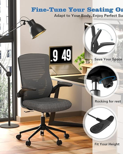 Office Chair, High Back Desk Chair with Adjustable Lumbar Support, Ergonomic Mesh Computer Chair with Premium Cold-Cured Cushion, Height Liftable Swivel Chair for Home Office - LeafyLoom