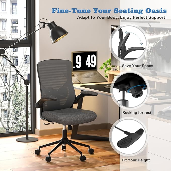 Office Chair, High Back Desk Chair with Adjustable Lumbar Support, Ergonomic Mesh Computer Chair with Premium Cold-Cured Cushion, Height Liftable Swivel Chair for Home Office - LeafyLoom