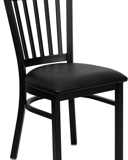 Flash Furniture 4 Pack HERCULES Series Black Vertical Back Metal Restaurant Chair - Black Vinyl Seat - LeafyLoom