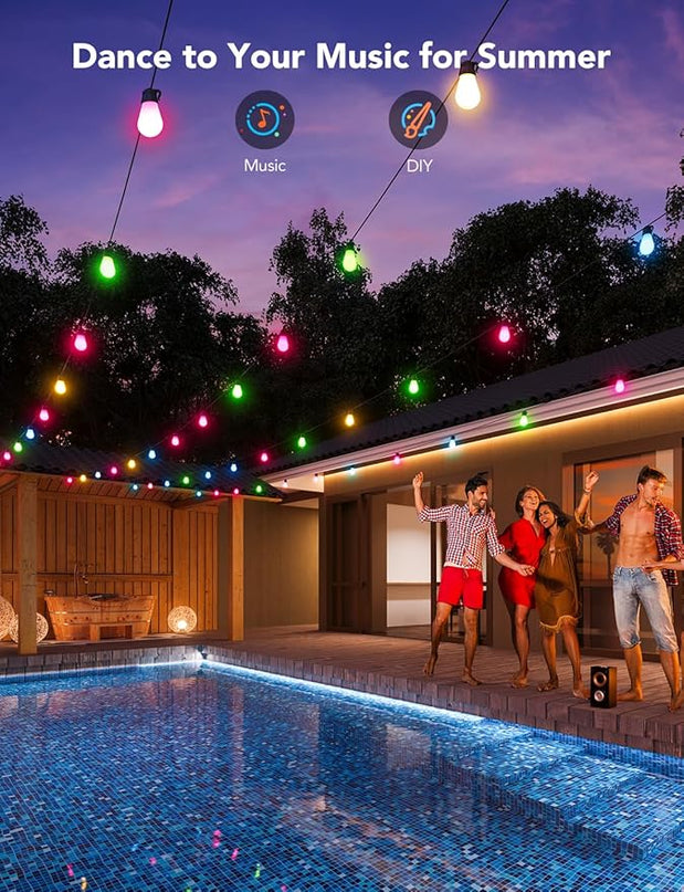 Govee Smart Outdoor String Lights H7021, RGBIC Warm White 96ft (2 Ropes of 48ft) LED Bulbs for Outdoor Decorations, WiFi Patio Lights Work with Alexa, Google, APP Control, IP65 Waterproof Govee