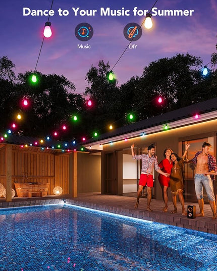 Govee Smart Outdoor String Lights H7020, RGBIC Warm White 48ft LED Bulbs for Outdoor Decor, WiFi Patio Lights Work with Alexa, Google Assistant, APP Control, IP65 Waterproof Govee