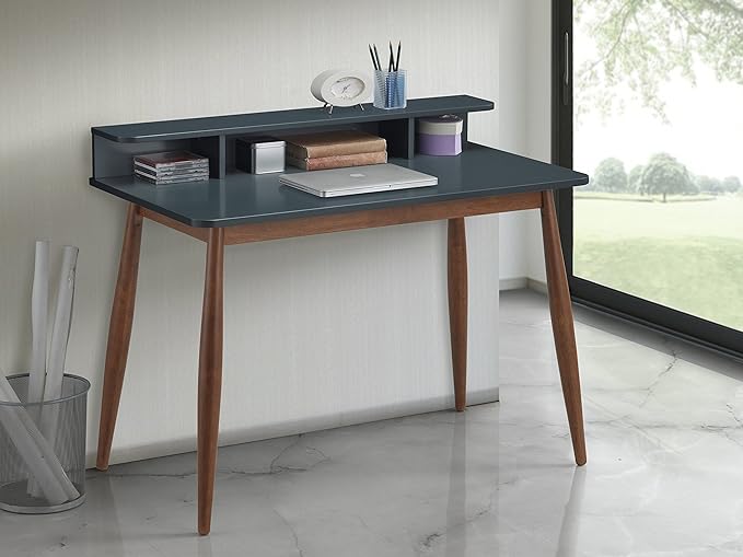 Roundhill Furniture Roskilde Storage Wood Office Desk, Gray - LeafyLoom