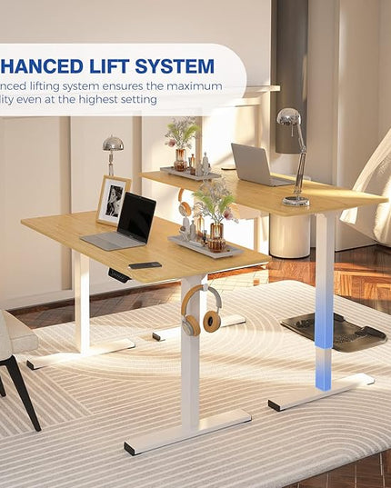FLEXISPOT Adjustable Desk Quick Assembly Electric Standing Desk with 48 x 24 Inches Whole-Piece Ergonomic Memory Controller Sit Stand Desk(White Frame + 48" Bamboo Texture Desktop) - LeafyLoom
