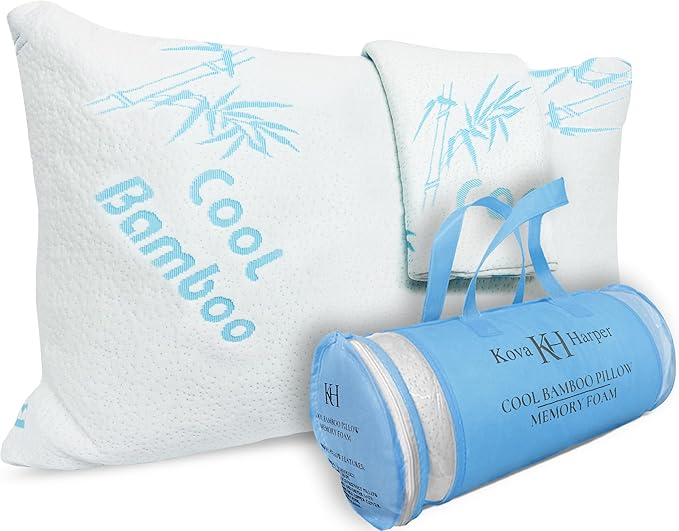Cooling Rayon of Bamboo Pillows King Size for Sleeping, +1 Extra Washable Zippered Breathable Cover Soft Shredded Adjustable Memory Foam, Relieves Neck Pain Snoring for Back/Stomach/Side Sleeper - LeafyLoom