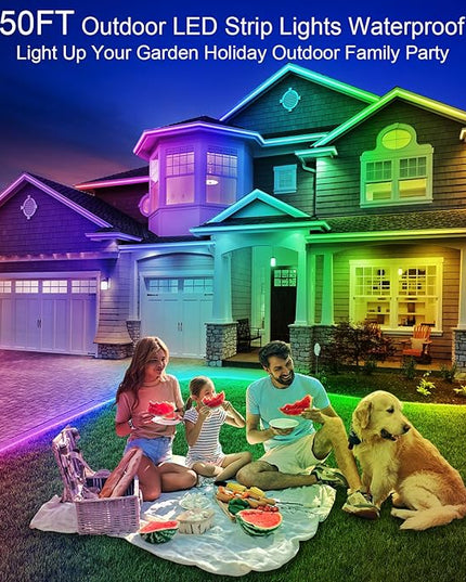 50ft Outdoor LED Strip Lights Waterproof,IP68 Outside Led Light Strips Waterproof with App and Remote,Music Sync RGB Exterior Led Rope Lights with Self Adhesive Back for Deck,Balcony,Pool LETIANPAI