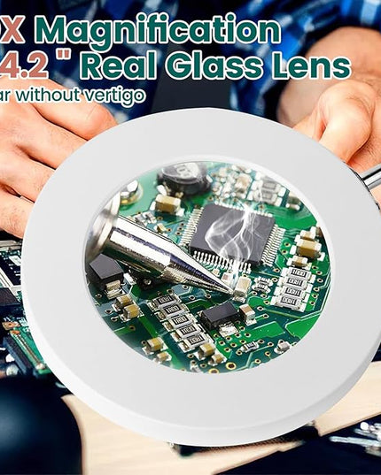 Magnifying Glass with Light and Clamp, 10X Real Glass Magnifier with Light, 3 Color Modes Stepless Dimmable Lighted Magnifying Glass, Magnifying Lamp for Repair Crafts Close Work- WHITE - LeafyLoom