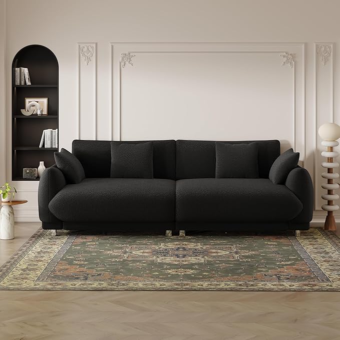 NicBex Sectional Couch Sofa with 4 Throw Pillows Modern Cloud Couch for Living Room Furniture Sets with Metal Legs AMD Sponge Filled, Modular Sofa for Living Room, Bedroom, Apartment, 86.6" L, Black - LeafyLoom