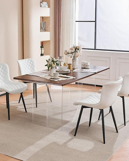 YOUNIKE Dining Kitchen Desk Chairs Modern Minimalist Faux Leather Indoor Padded Upholstered with Back Suitable for Kitchen Living Room Coffee Shop, Loads up to 300lbs Set of 2 White - LeafyLoom