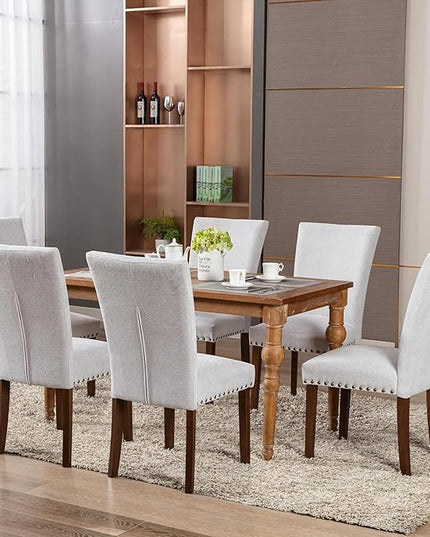 COLAMY Upholstered Parsons Dining Chairs Set of 2, Fabric Dining Room Kitchen Side Chair with Nailhead Trim and Wood Legs - Light Grey - LeafyLoom