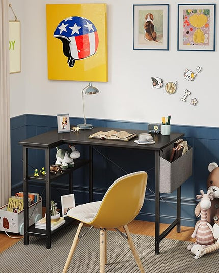 CubiCubi 47 Inch Small L Shaped Computer Desk with Storage Shelves Home Office Corner Desk Study Writing Table, Black - LeafyLoom