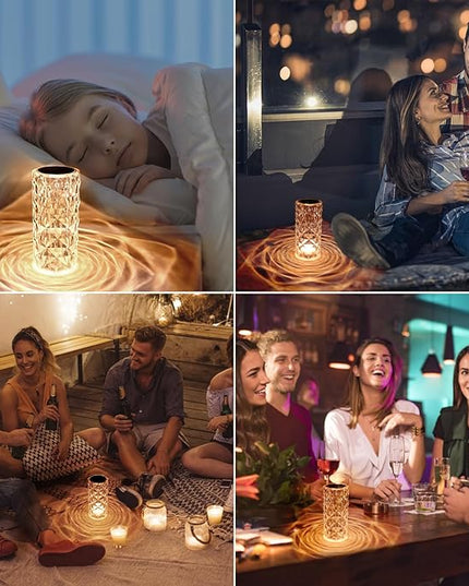CCT Rose Touch Table Lamp, 3 Color Dimmable Dimmable Desk Lamp Diamond Crystal Night Light for Home Decor Bedside Nightstand Lamp, USB Rechargeable Novelty Lamp - LeafyLoom