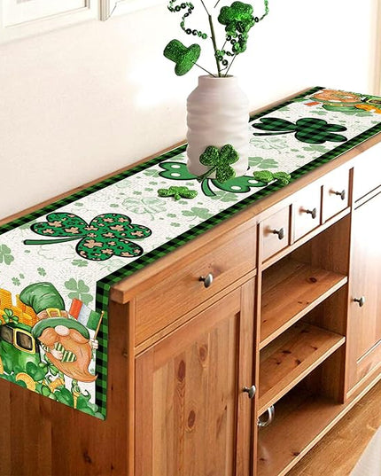 St Patricks Day Table Runner 72 Inches Long Gnome Shamrock Table Runner Happy Saint Patrick’s Day Decor for Kitchen Dining Table Home Party Decorations Unibyby