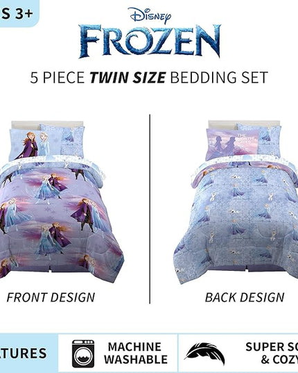 Disney Frozen 2 Kids Bedding Super Soft Comforter and Sheet Set with Sham, 5 Piece Twin Size, "Official" Disney Product By Franco - LeafyLoom