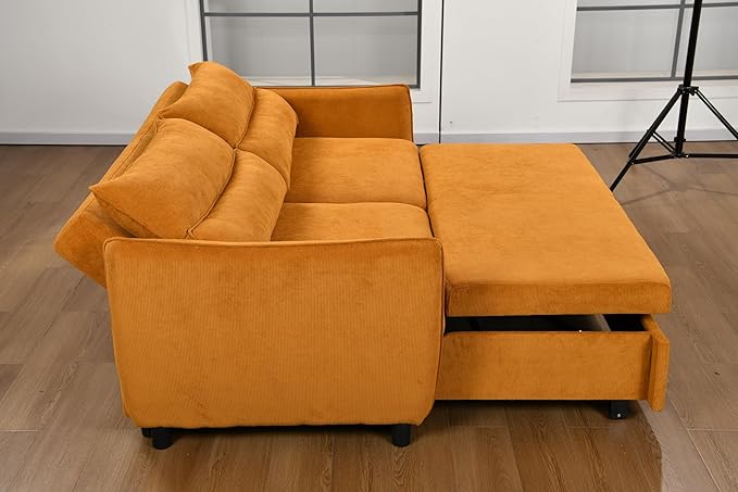 Queen Size Loveseat Sleeper Sofa,3 in 1 Soft Corduroy Upholstered Oversized Convertible Love Seat Sofabed cum Daybed W/Pull Out Sleep Couch Bed and Reclining Backrest for Living Space - LeafyLoom