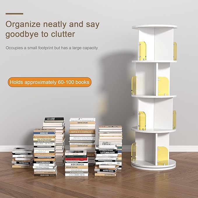 VECELO Rotating Bookshelf, 4-Tier Small Corner Display with Acrylic Window, Ideal Storage Solution for Kids and Adults in Bedrooms, Living Rooms, Space Efficient and Elegant White Design - LeafyLoom