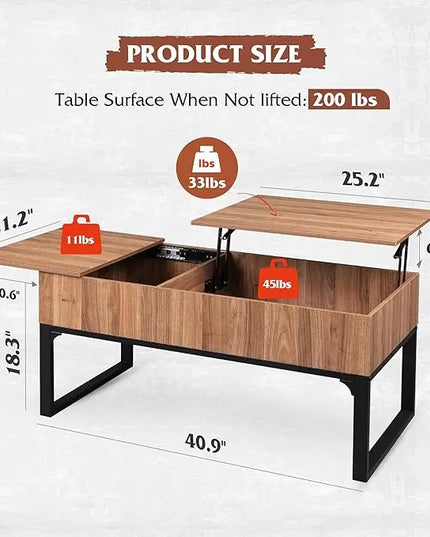WLIVE Lift Top Coffee Table for Living Room,Modern Wood Coffee Table with Storage,Hidden Compartment and Drawer for Apartment, Home, Retro, Walnut Oak. - LeafyLoom