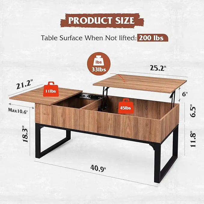 WLIVE Lift Top Coffee Table for Living Room,Modern Wood Coffee Table with Storage,Hidden Compartment and Drawer for Apartment, Home, Retro, Walnut Oak. - LeafyLoom