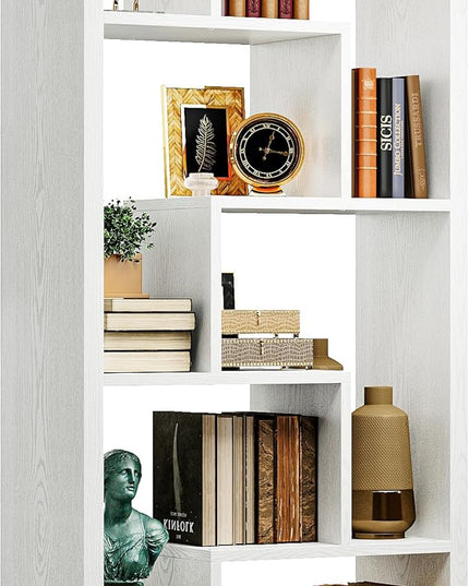 IRONCK Geometric Bookcase 6-Shelf Industrial Bookshelf White Etagere Bookcase Tall Storage Display Bookshelf with Thicken Shelf for Living Room Home Office - LeafyLoom
