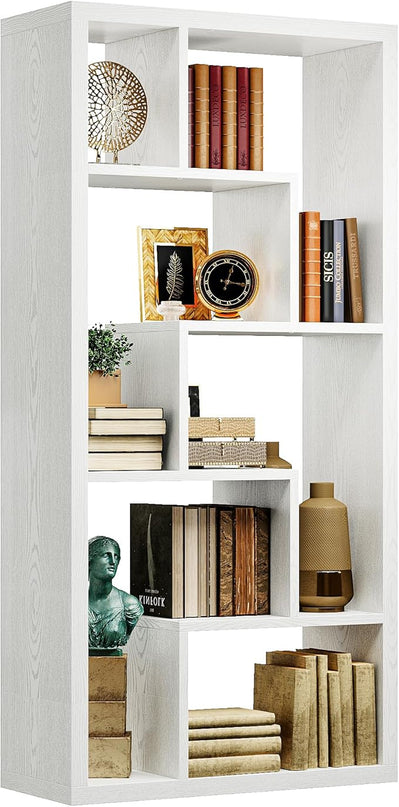 IRONCK Geometric Bookcase 6-Shelf Industrial Bookshelf White Etagere Bookcase Tall Storage Display Bookshelf with Thicken Shelf for Living Room Home Office - LeafyLoom